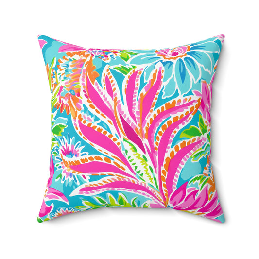Colorful Floral Square Pillow, Decorative Home Accent Cushion, Tropical Vibes Decor, Gift for Her, Summer Home Decor - LOLA VEGAS ART