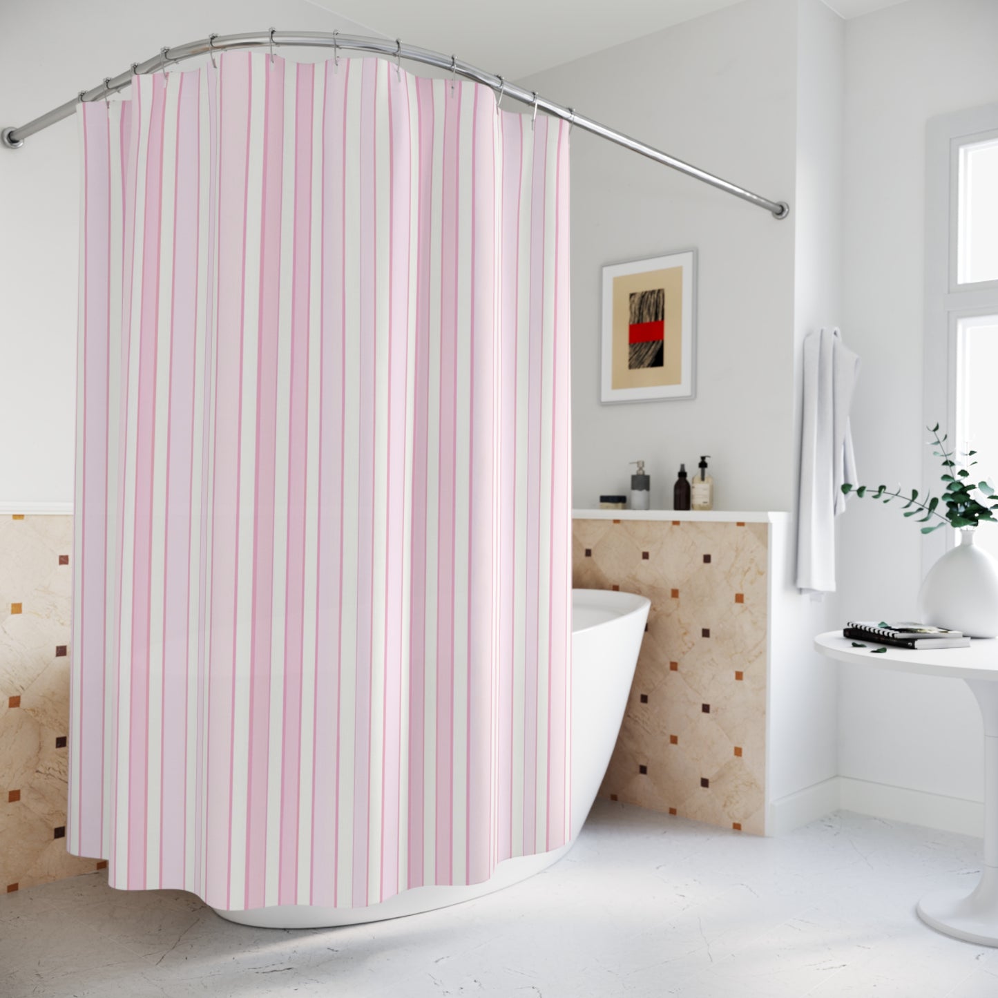 Chic Pink Striped Shower Curtain, Modern Bathroom Decor, Elegant Home Accessories, Gift for Newlyweds, Bathroom Makeover