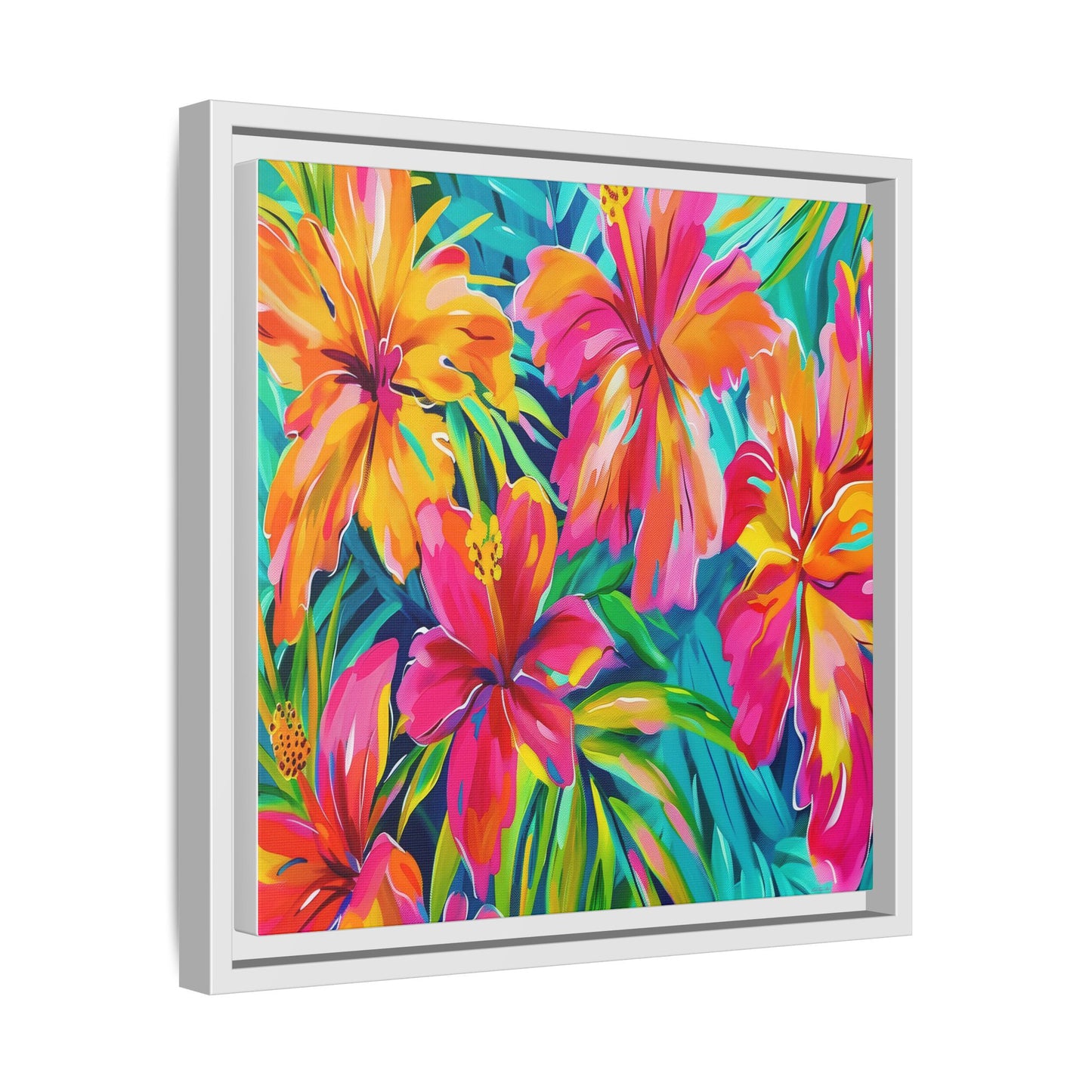 Vibrant Floral Canvas Art Print, Tropical Wall Decor, Colorful Framed Artwork, Gift for Nature Lovers, Home Decoration - LOLA VEGAS ART