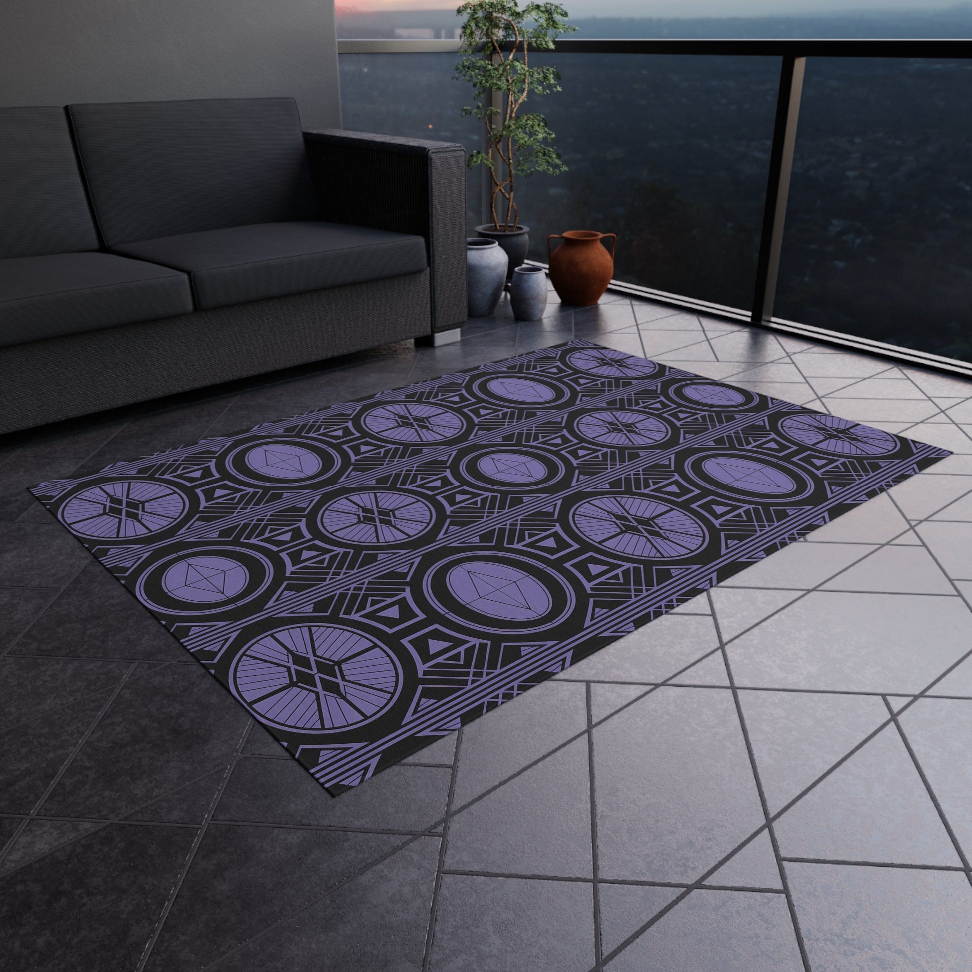 Chic Outdoor/Indoor Rug for Stylish Patios, Geometric Design, Weather-Resistant Floor Mat, Garden Rug, Boho Decor, Outdoor Living - LOLA VEGAS ART