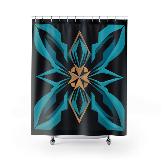 Art Deco Shower Curtain Hollywood Regency Style, Dramatic and Glamorous Bathroom Accessories, Retro Home Decor, Blue Gold Black Colorful - LOLA VEGAS ART