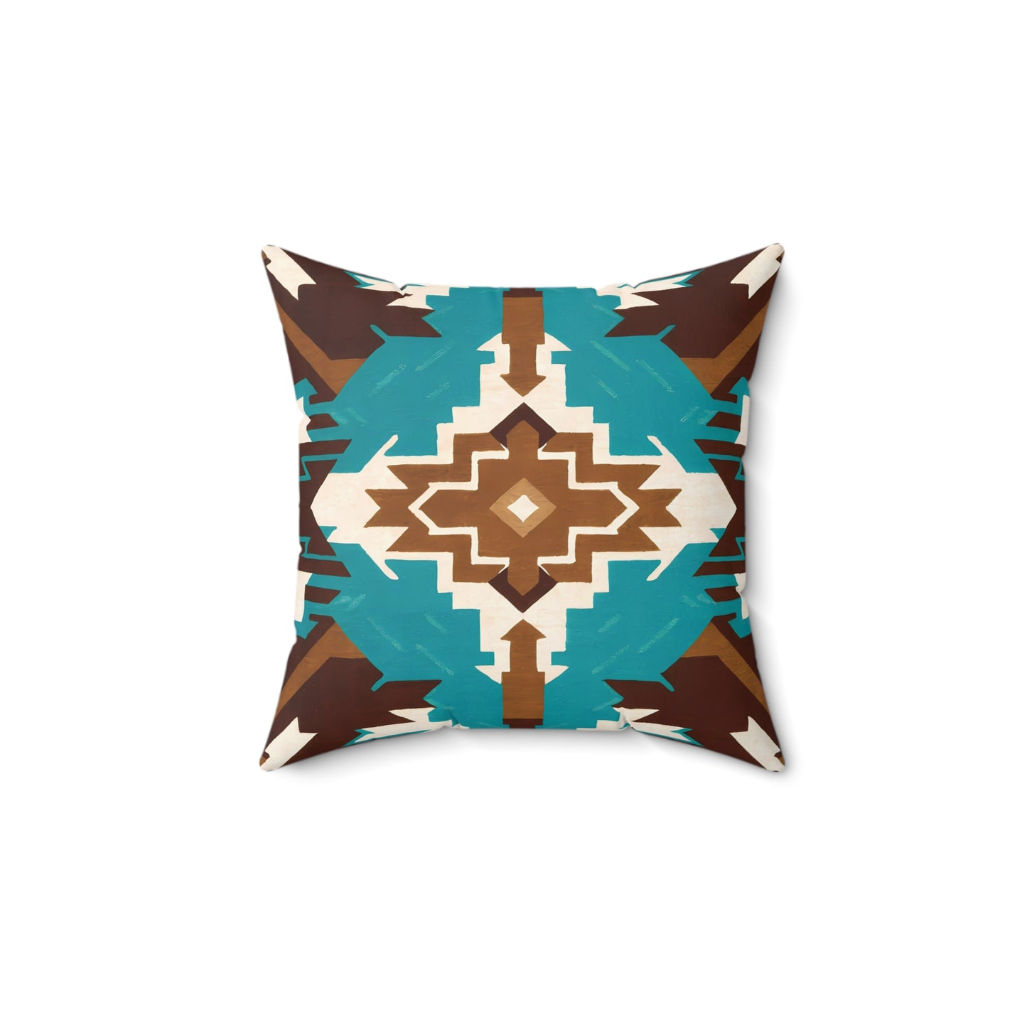 Square Pillow Ethnic Southwest Boho Home Decor Brown Turquoise - LOLA VEGAS ART