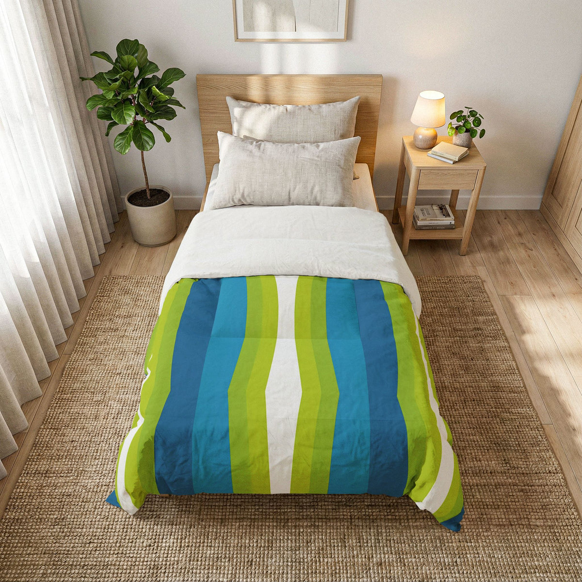 Blue Green Striped Wave Comforter | Cotton Comforter