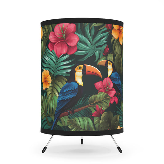 Tropical Tripod Lamp - Vibrant Floral Decor, Home Lighting, Boho-Chic Accent, Gift for Nature Lovers, Tropical Decor, Toucan Bird - LOLA VEGAS ART