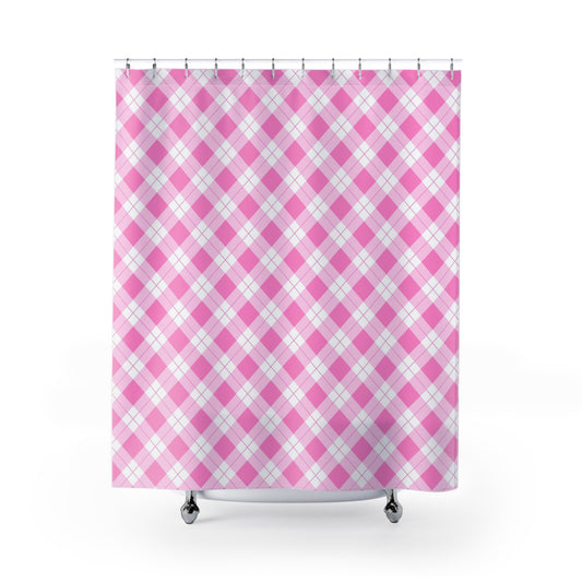 Chic Pink Plaid Shower Curtain - Trendy Bathroom Decor, Stylish Home Accessory, Gift for Housewarming, Brighten Your Bathroom - LOLA VEGAS ART
