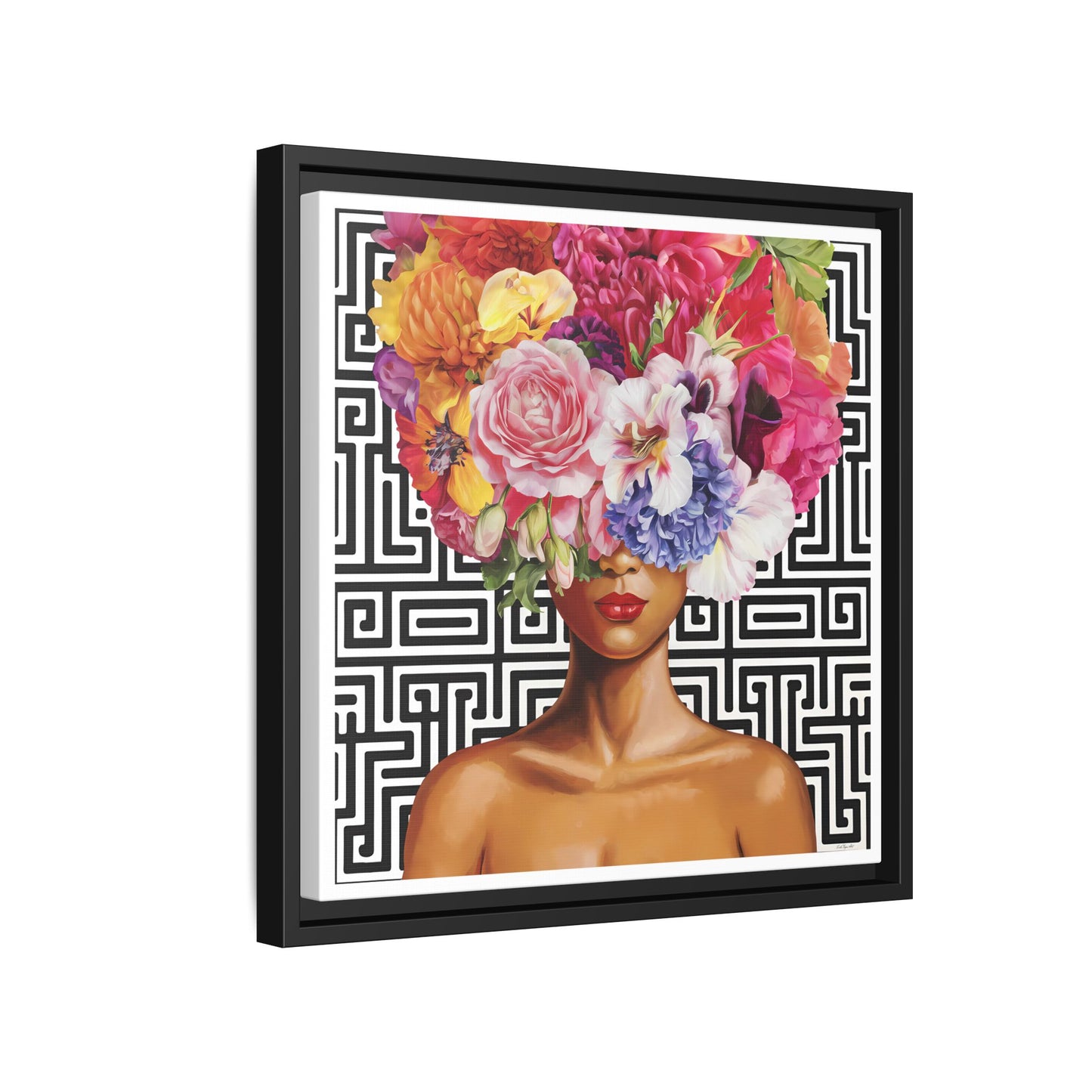Framed Art Canvas: Vibrant Floral Portrait Decor, Boho Wall Art, Home Gallery, Gift for Her, Inspirational Art, Woman With Flower Head - LOLA VEGAS ART