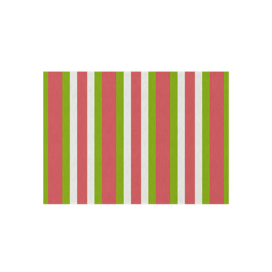 Striped Medium Pink Green White Outdoor/Indoor Rug | Patio Deck Mat