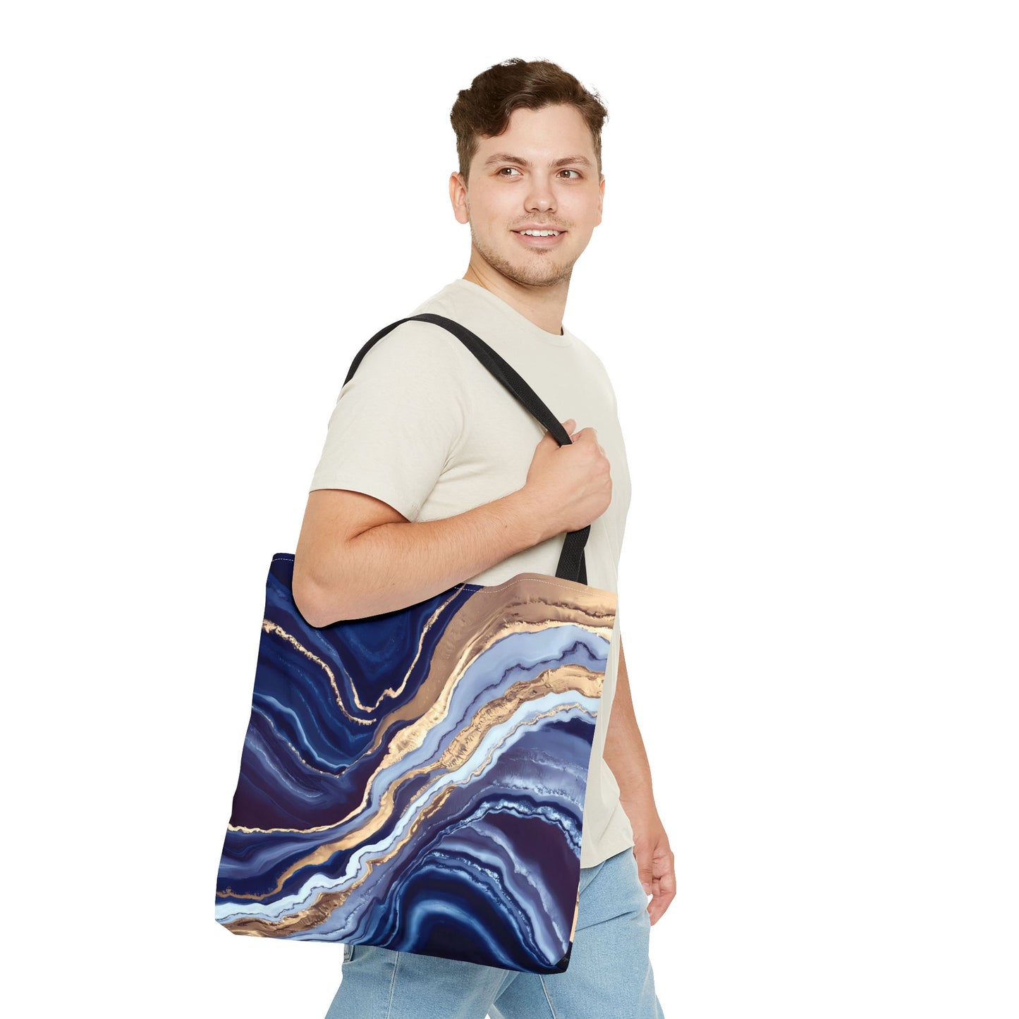 Geode Layers Tote Bag, Blue Gold White Abstract Natural Beauty, Large Small Medium Market Reusable Shopping Gift for Her, Shoulder Bag Purse - LOLA VEGAS ART