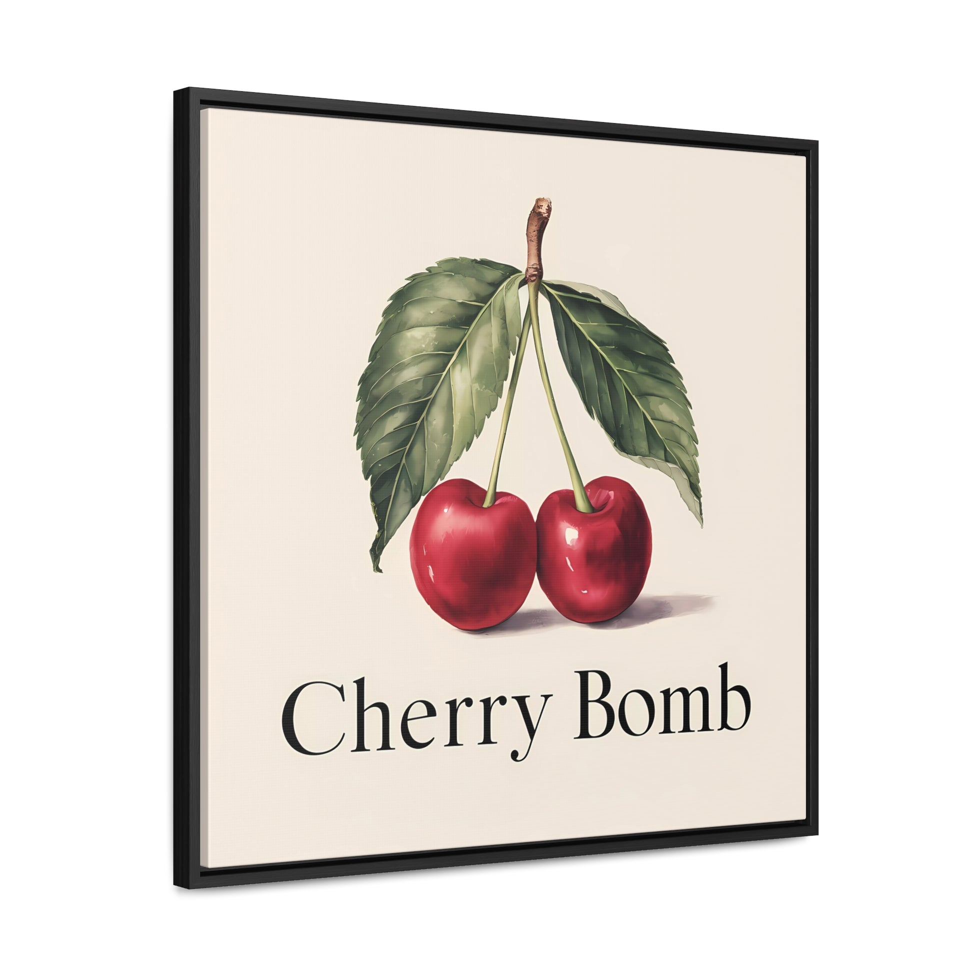 Square Frame Wall Art, Cherry Bomb Cherries Gallery Canvas Wrap, Cute Quirky Home Decor, Kitchen Decor, Fruit Lover Gift, Square Wall - LOLA VEGAS ART