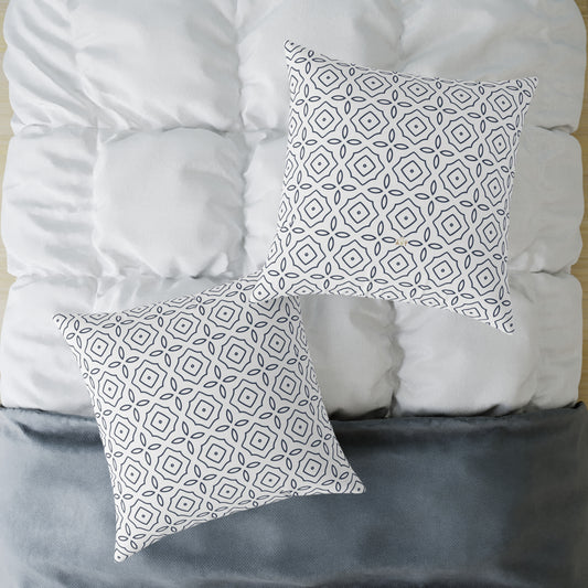 Geometric Tile Pattern Square Pillow | Blue White Moroccan Motif, Decorative Cushion, Home Decor Accent, Gift for Housewarming, Sofa Decor