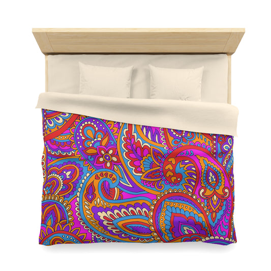 Vibrant Paisley Microfiber Duvet Cover, Bohemian Bedding, Colorful Home Decor, Bedroom Refresh, Gift for Her, Festival Decor - LOLA VEGAS ART