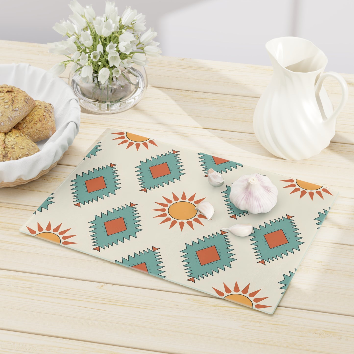 Southwestern Cutting Board with Geometric Pattern, Perfect for Entertaining, Kitchen Decor, Gift for Foodies, Housewarming, Boho Style - LOLA VEGAS ART