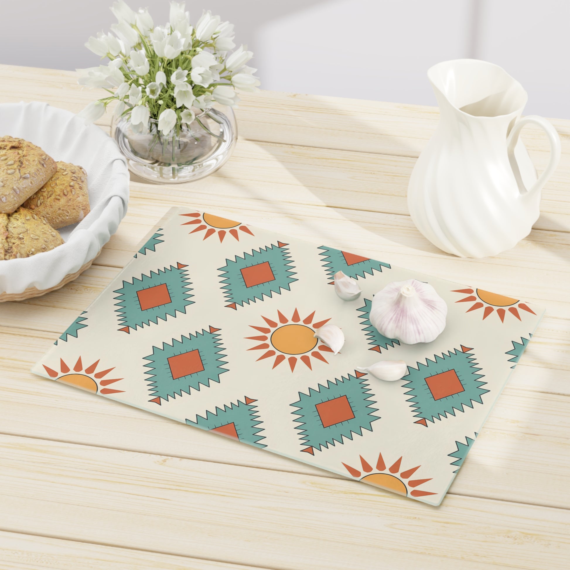 Southwestern Cutting Board with Geometric Pattern, Perfect for Entertaining, Kitchen Decor, Gift for Foodies, Housewarming, Boho Style - LOLA VEGAS ART