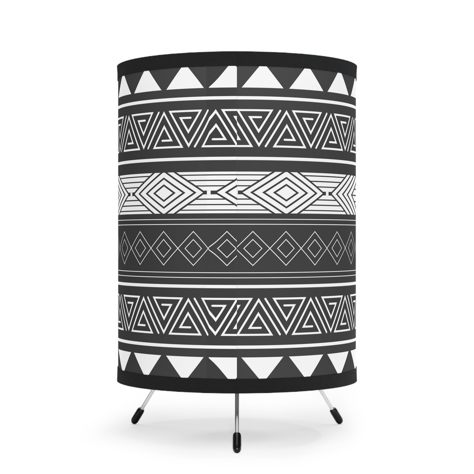 Table Lamp, Black and White Tribal Native Design Tripod Lamp Ethnic Eclectic Home Decor, US/CA Plug - LOLA VEGAS ART