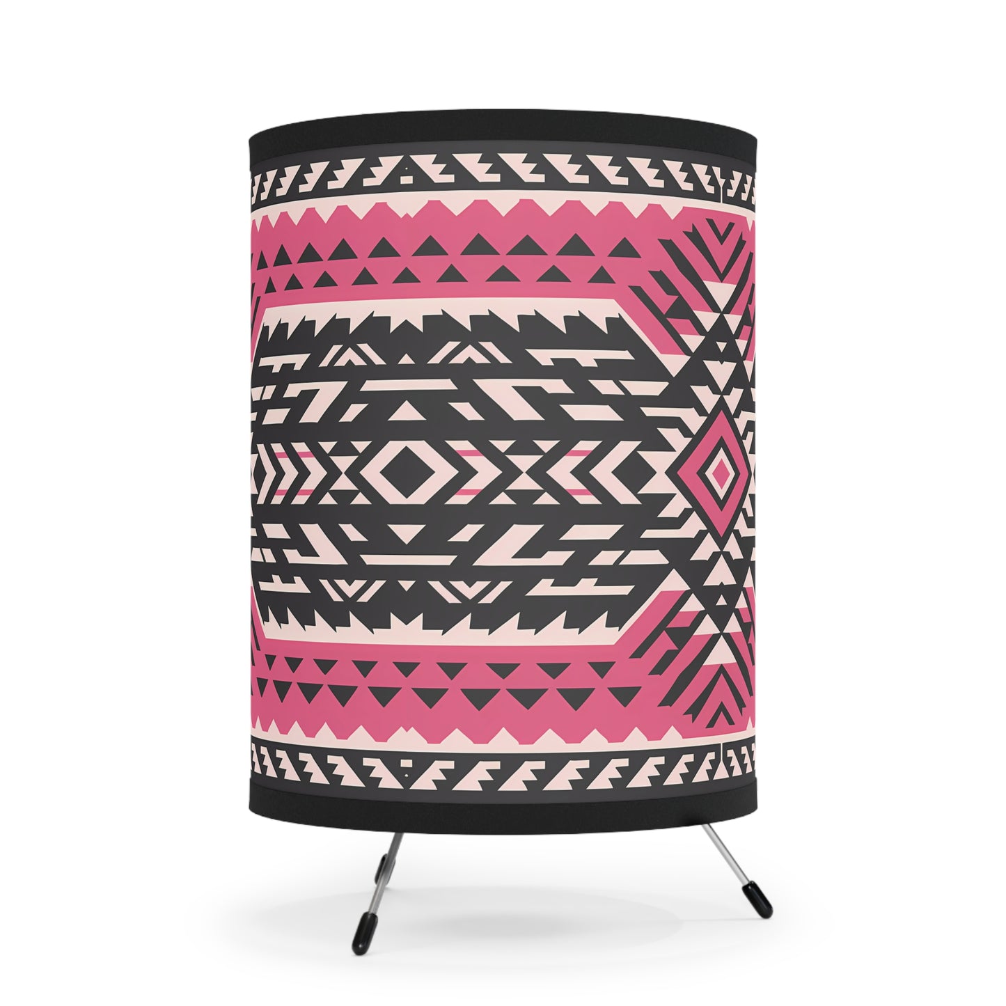 Table Lamp, Pink Black White Tribal Boho Design, Eclectic Home Decor, US CA Plug, Ethnic Lampshade, bedroom, living room decor - LOLA VEGAS ART