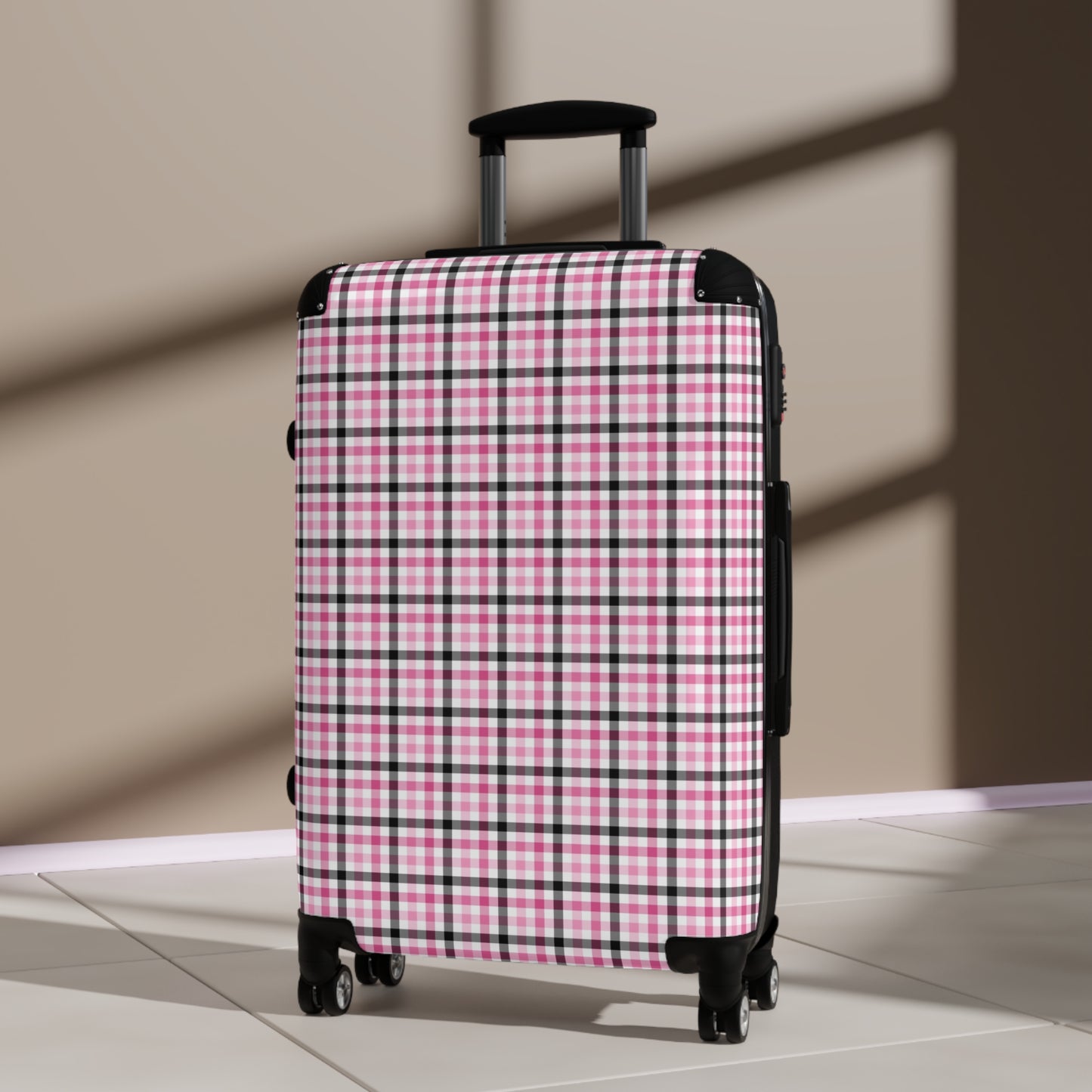 Chic Traveling Suitcase, Stylish Luggage for Women, Checked Pattern Carry-On, Travel Accessory, Airport Essentials - LOLA VEGAS ART