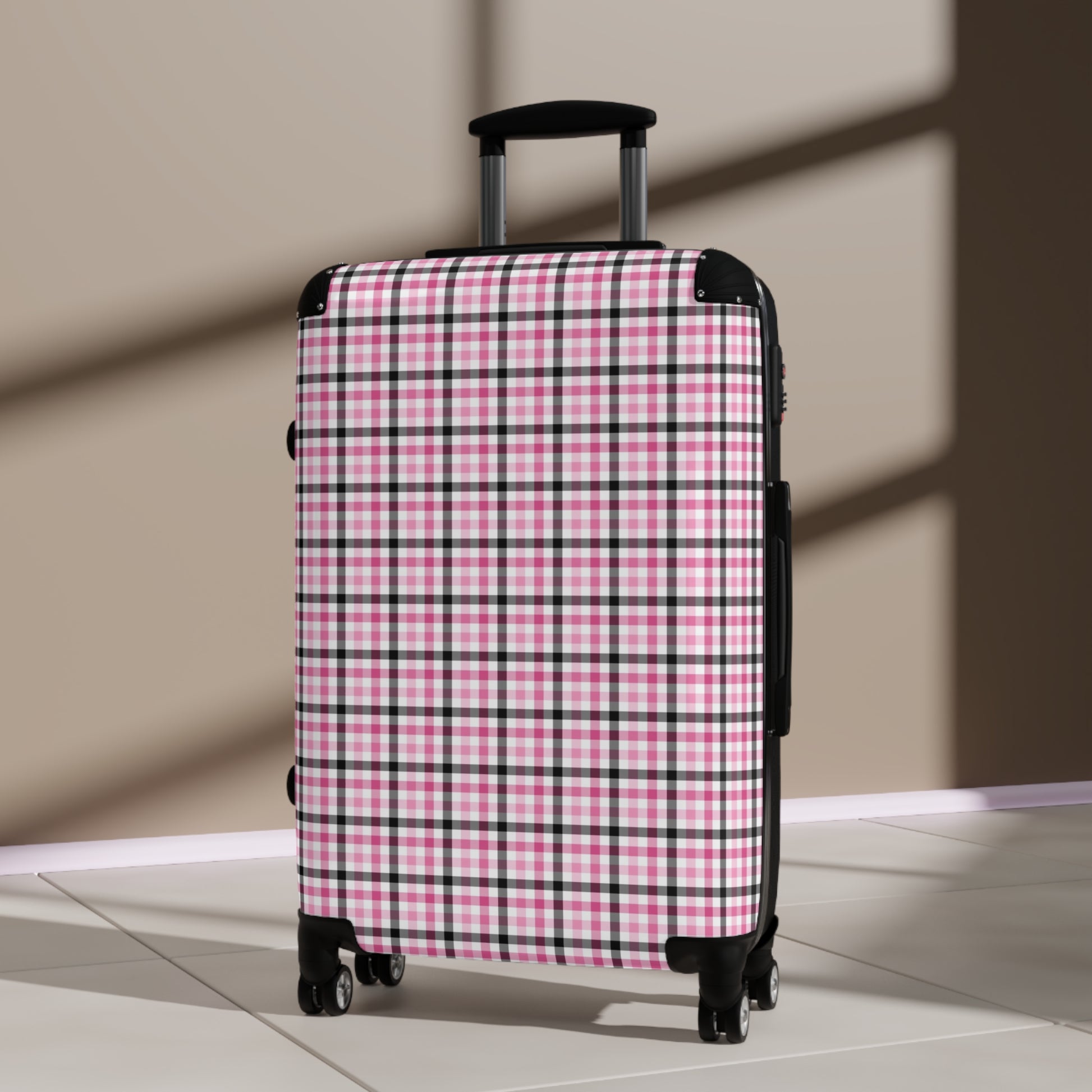 Chic Traveling Suitcase, Stylish Luggage for Women, Checked Pattern Carry-On, Travel Accessory, Airport Essentials - LOLA VEGAS ART