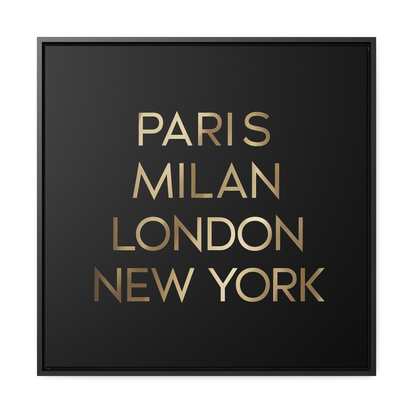 Fashion Cities Gallery Canvas Wall Art, Black Typography Square Frame, Paris Milan London New York, Home Decor - LOLA VEGAS ART