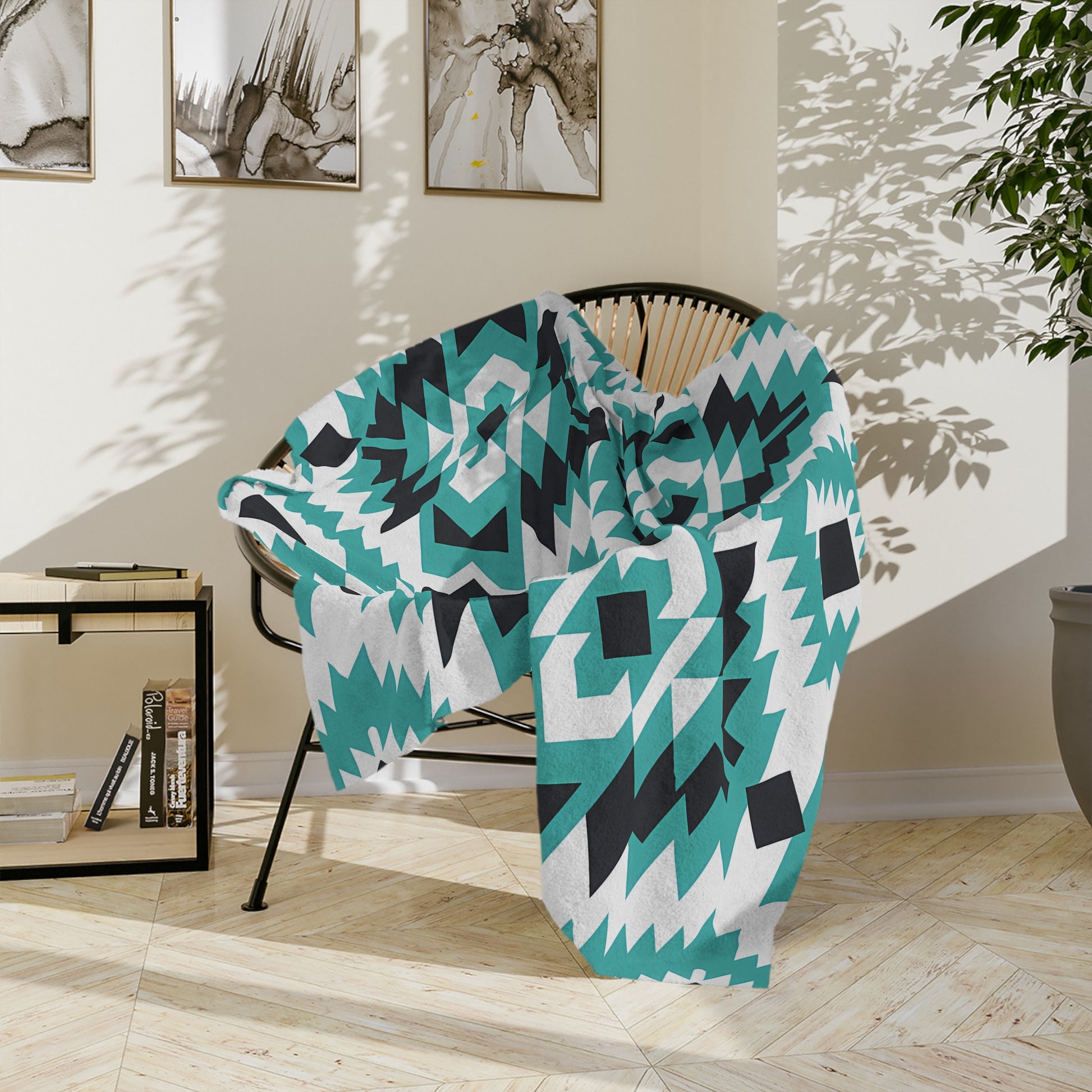 Turquoise Tribal Velveteen Blanket, Cozy Throw for Indoor, Outdoor Use, Perfect Gift for Relaxing & Home Decor, Tribe Pattern - LOLA VEGAS ART