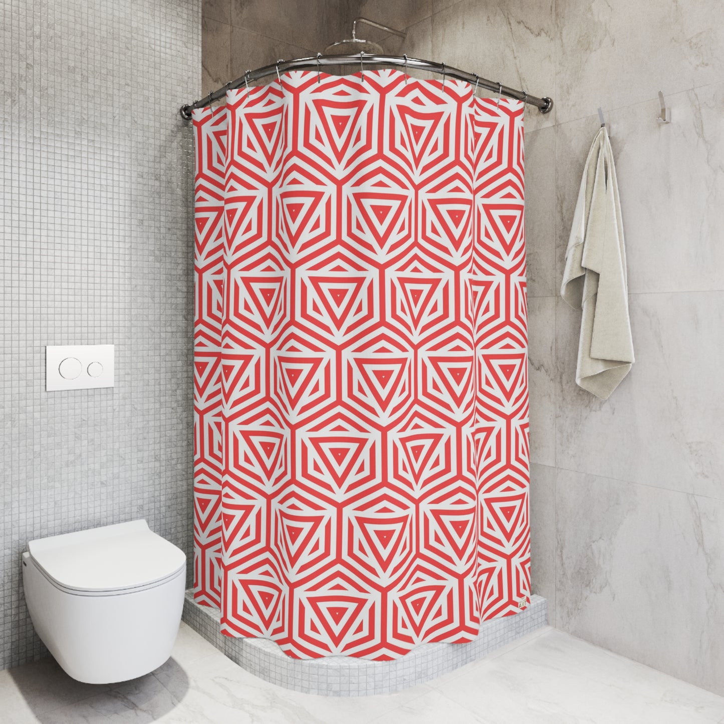 Red Geometric Triangle Pattern Shower Curtain | Modern Bath Decor, Stylish Home Accessory, Gift for Her, Unique Shower Curtain