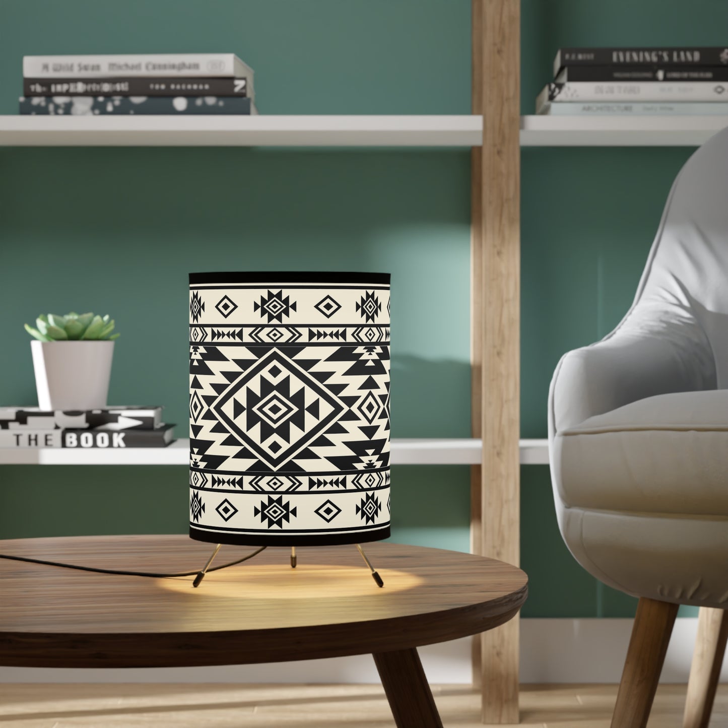 Table Lamp, Tribal Ethnic Print, Eclectic Home Decor, US Plug, Black and White Shade, Native Design, CA Plug, Boho Chic Lighting, Unique - LOLA VEGAS ART