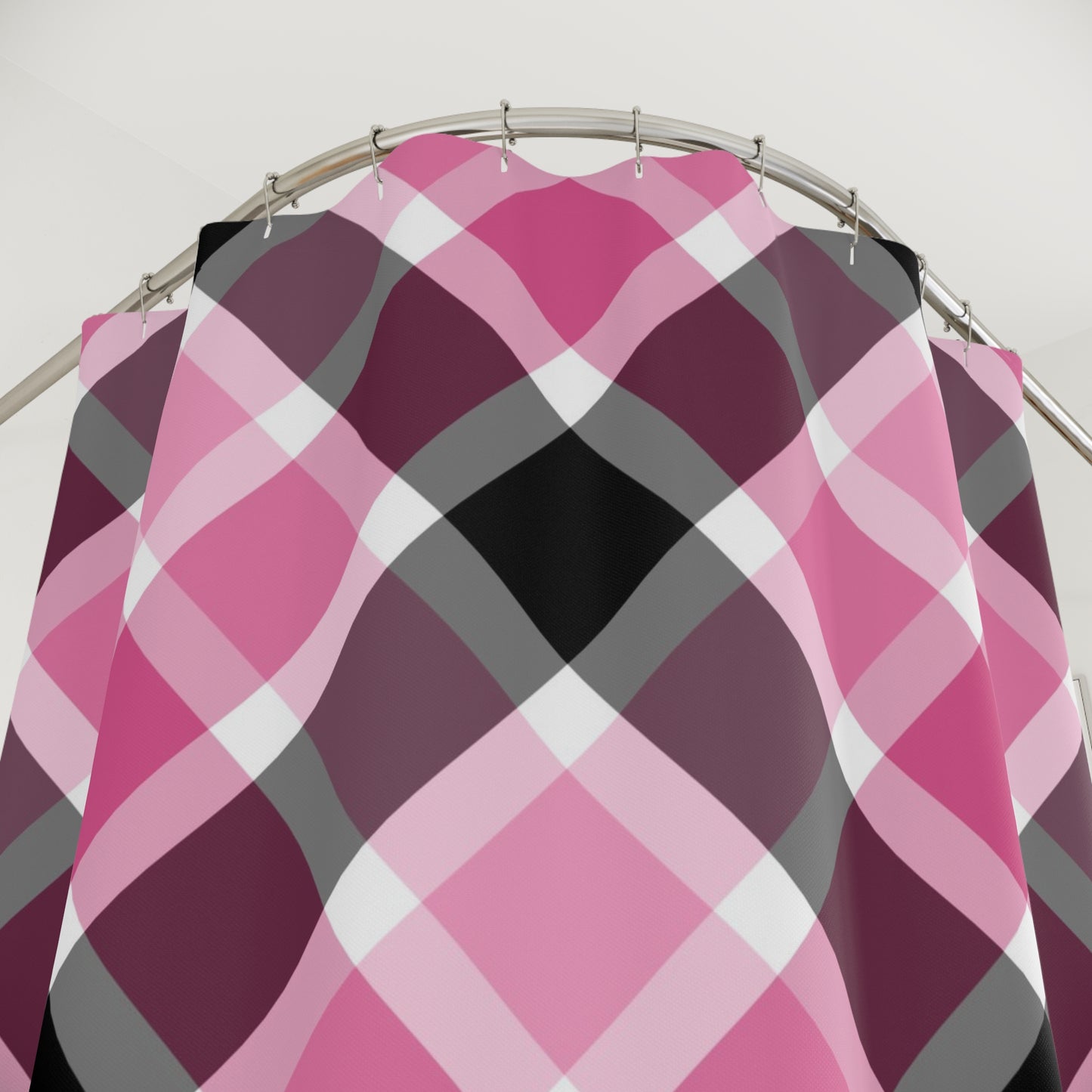 Elegant Pink Plaid Shower Curtain, Stylish Bathroom Decor, Modern Home Accessories, Gift for Her, Boho Chic Design - LOLA VEGAS ART