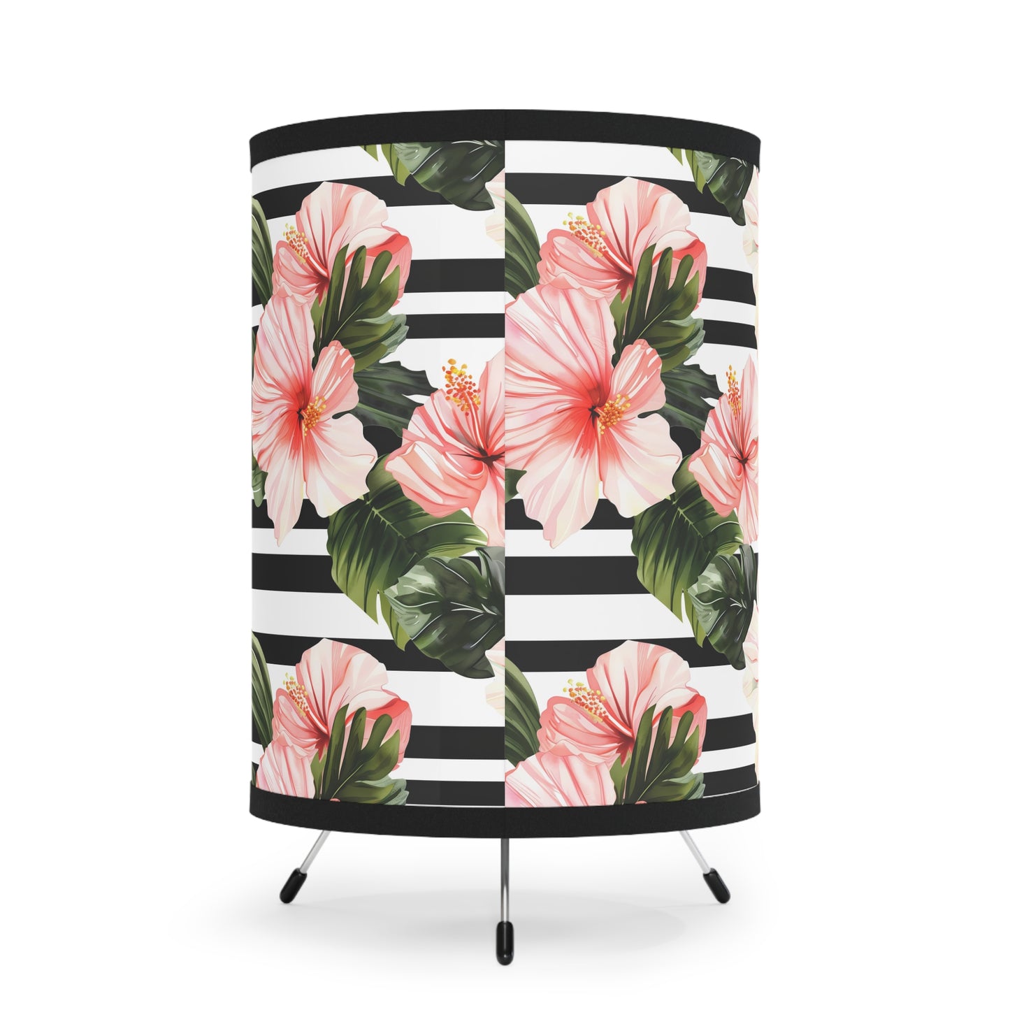 Tropical Floral Tripod Lamp, Bohemian Home Decor, Hibiscus Lighting, Living Room Accent, Nightstand Light, Gift for Her - LOLA VEGAS ART