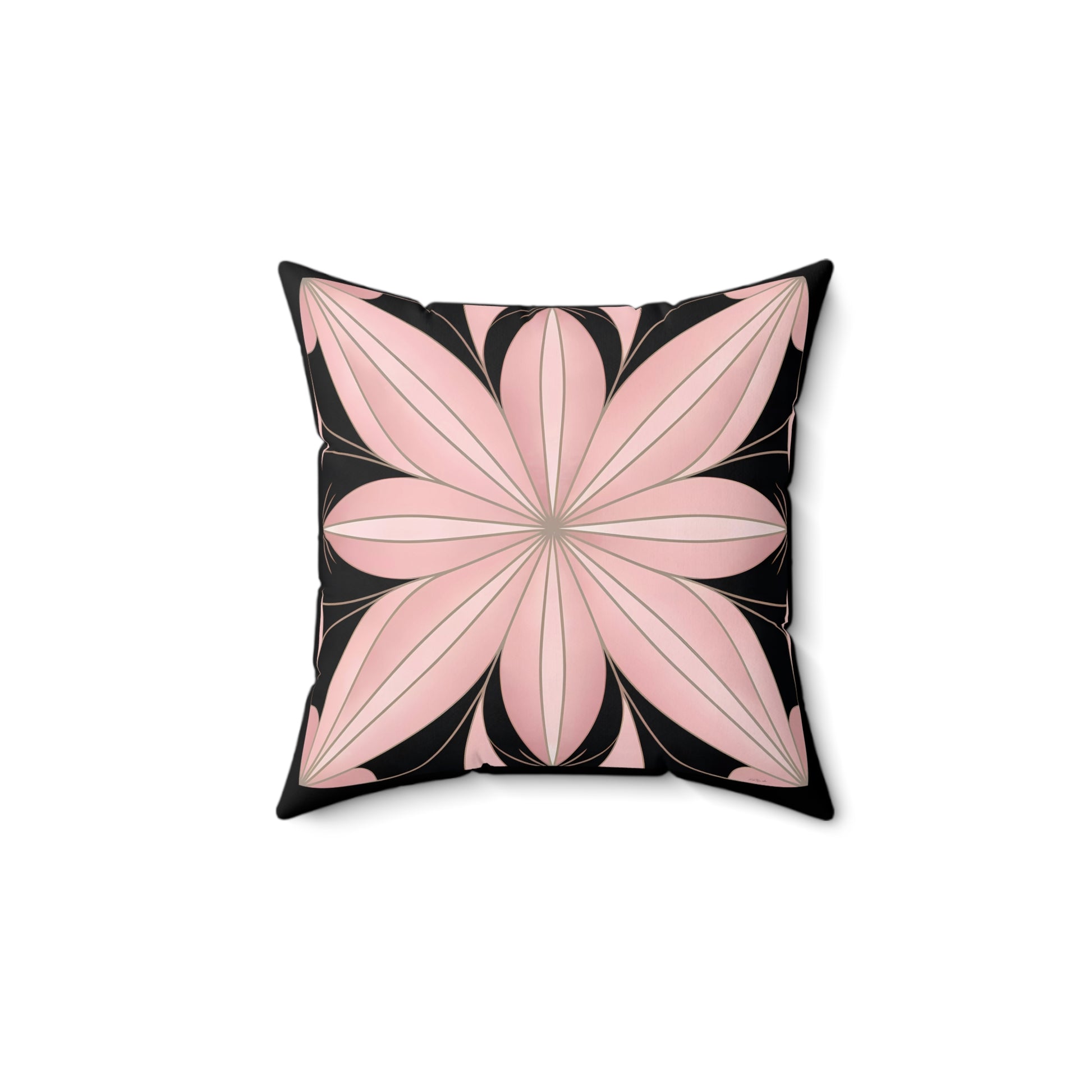 Art Deco Flower Square Pillow, Hollywood Regency Home Decor, Art Nouveau Style, Pink and Black Pillow, Throw Pillow - LOLA VEGAS ART