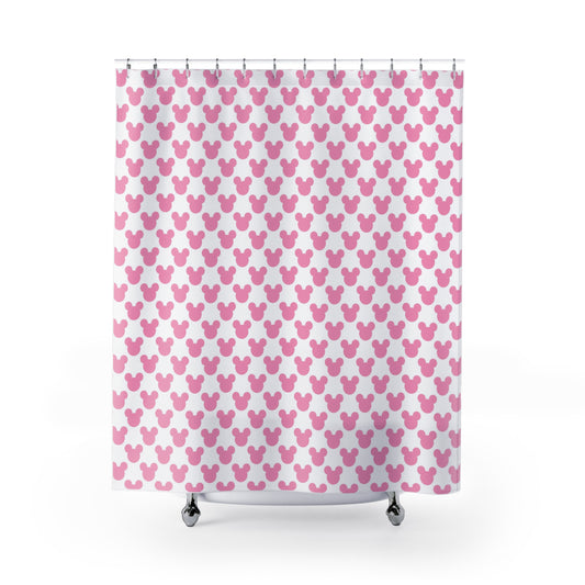 Cute Pink Mouse Shower Curtain, Playful Bathroom Decor, Kids Bathroom Accessories, Mouse Party, Fun Childrens Theme - LOLA VEGAS ART