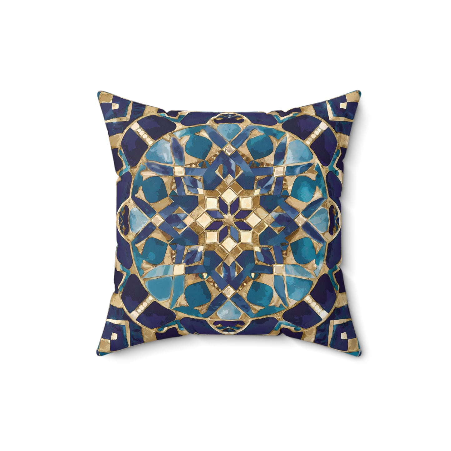Moroccan Mosaic Square Pillow, Ethnic Boho Throw Cushion, Blue Tan Decorative Pillow, Eclectic Home Accent, Decorative Sofa Pillow - LOLA VEGAS ART