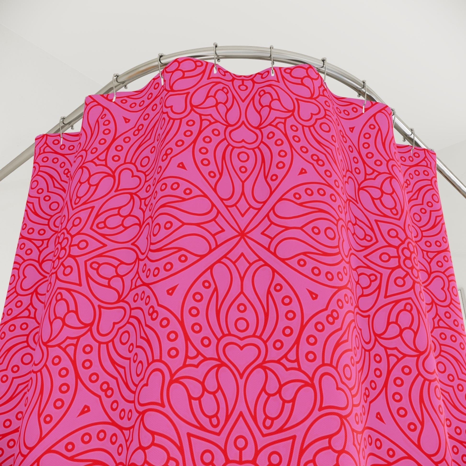 Bohemian Pink Shower Curtain, Vibrant Bathroom Décor, Floral Design, Gift for Home, Modern Bath Accessories, Mandala Shower Curtain - LOLA VEGAS ART