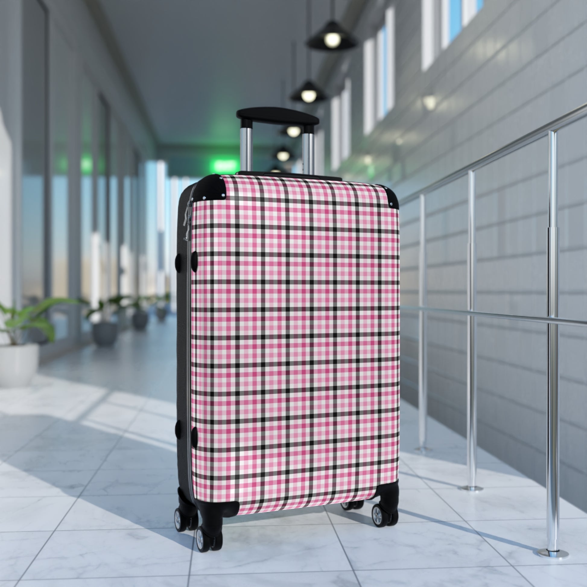 Chic Traveling Suitcase, Stylish Luggage for Women, Checked Pattern Carry-On, Travel Accessory, Airport Essentials - LOLA VEGAS ART
