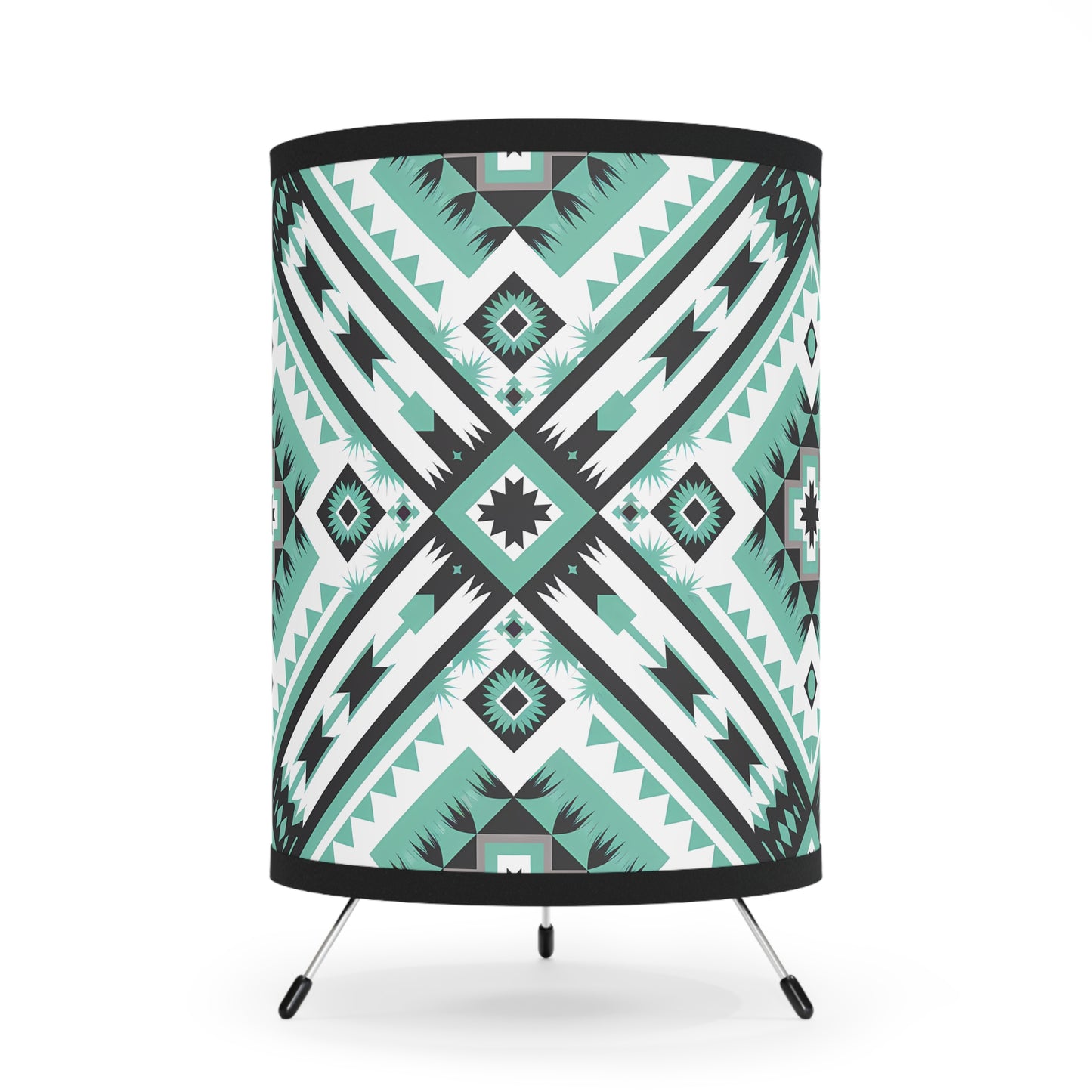 Bohemian Tripod Lamp with Aztec Pattern Shade, Unique Home Decor, Stylish Lighting, Tribal-Style Floor Light, Modern Accent - LOLA VEGAS ART