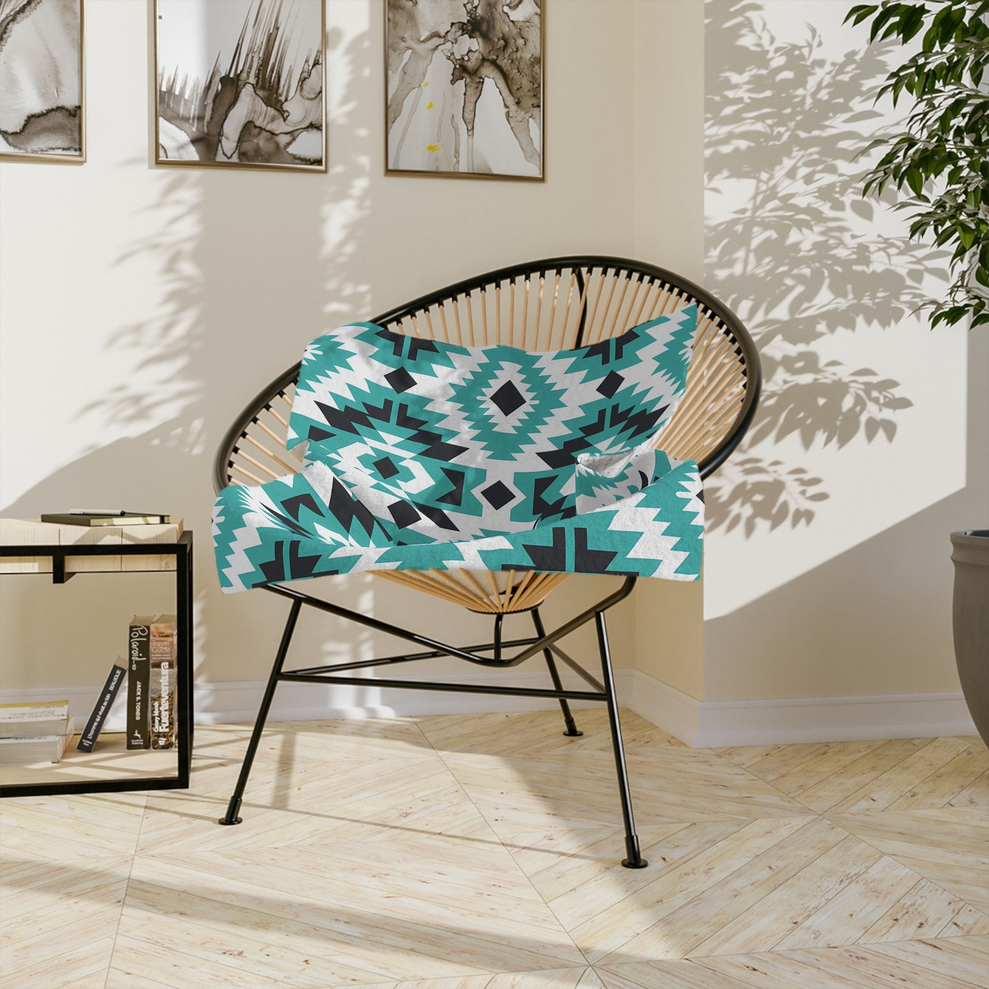 Turquoise Tribal Velveteen Blanket, Cozy Throw for Indoor, Outdoor Use, Perfect Gift for Relaxing & Home Decor, Tribe Pattern - LOLA VEGAS ART