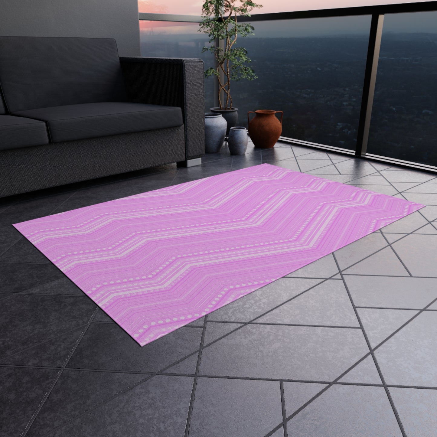 Pink Chevron Pattern Outdoor/Indoor Rug | Zigzag Patio Mat