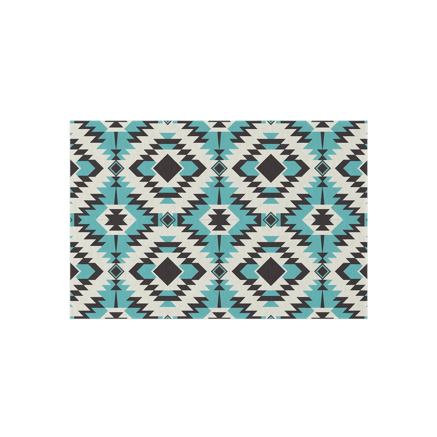 Turquoise, Black and White Stylish Outdoor Rug for Patios, Boho Decor, Area Mat, Deck Accessory, Indoor/Outdoor Use - LOLA VEGAS ART