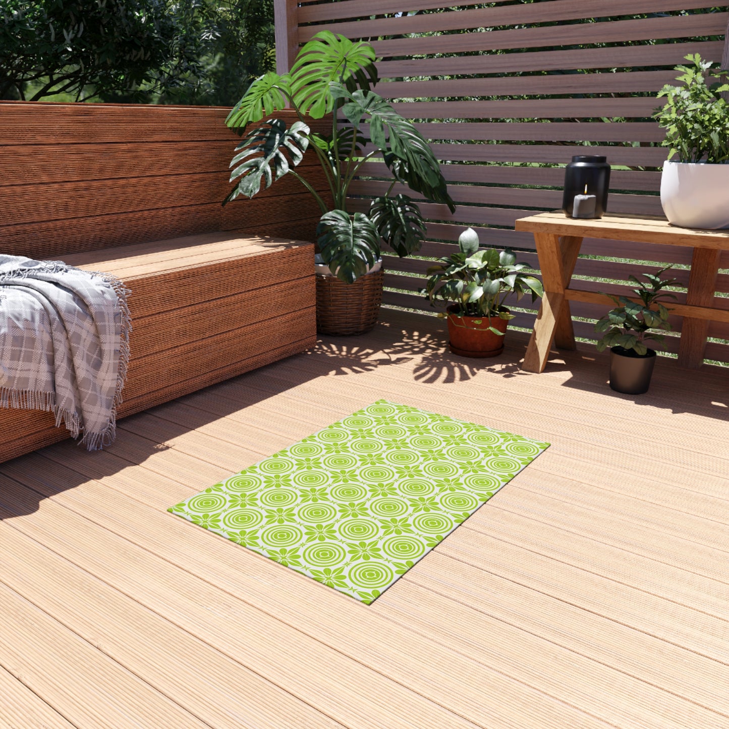 Vibrant Green and White Outdoor Rug, Decorative Patio Mat, Garden Floor Covering, Picnic Area Carpet, Stylish Outdoor Decor