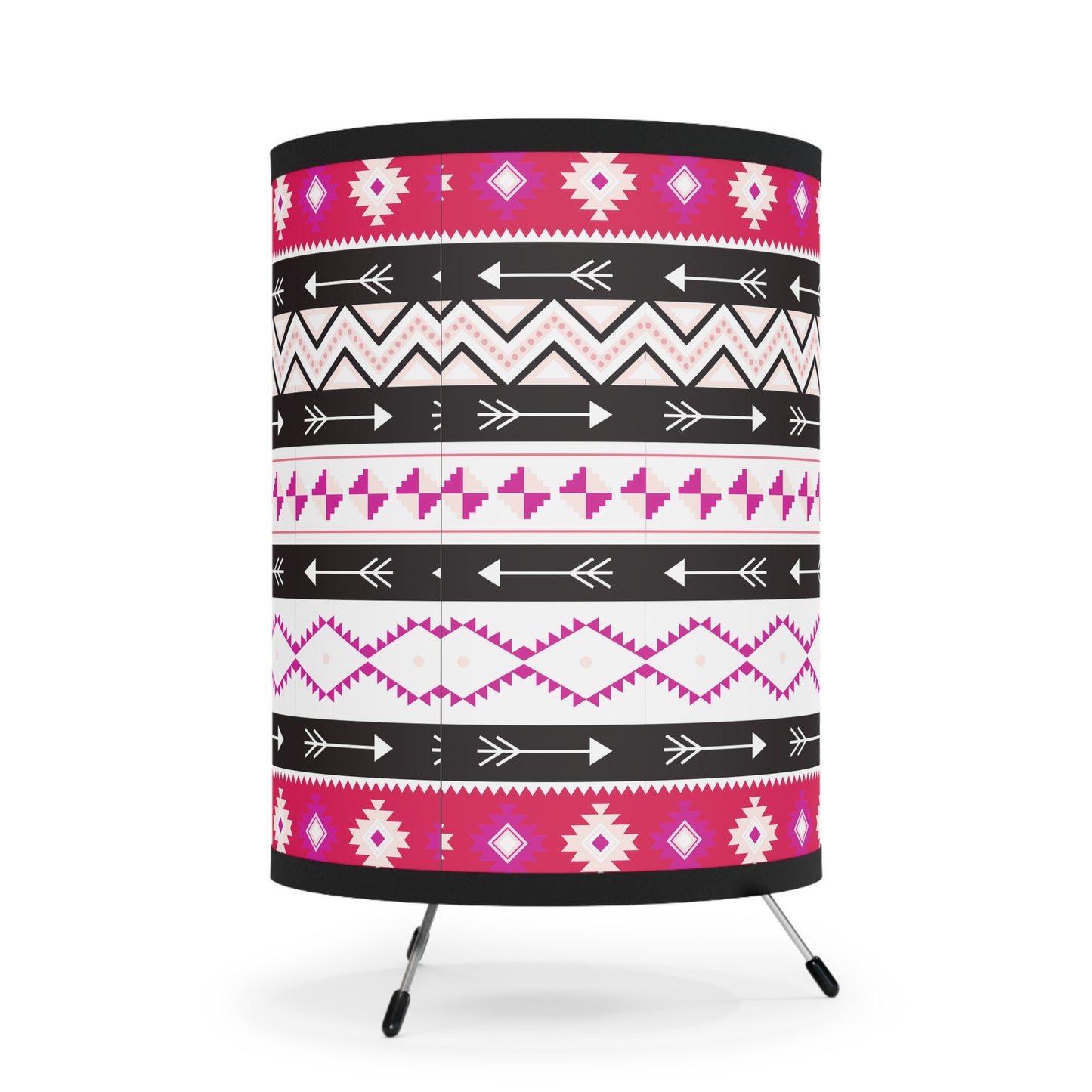 Pink and Black Tribal Print Tripod Lamp - Bohemian Home Decor, Modern Lighting, Unique Gift, Ethnic Style, Living Room Accent