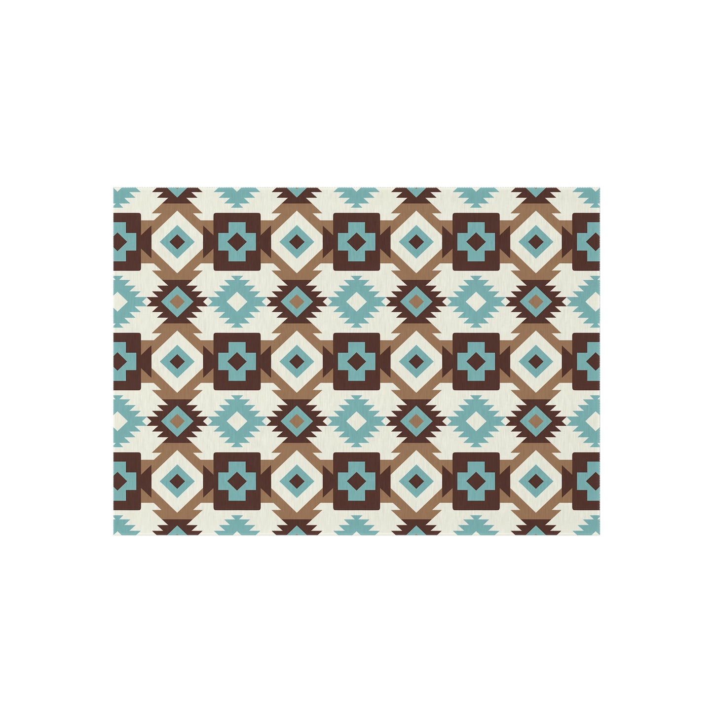 Turquoise, brown, white Stylish Outdoor/Indoor Rug for Patios, Bohemian Decor, Modern Outdoor Living, Picnic Essentials, Garden Party Decor - LOLA VEGAS ART