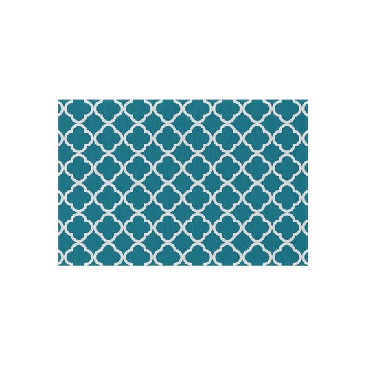 Teal Quatrefoil Outdoor/Indoor Rug | Patterned Patio Mat