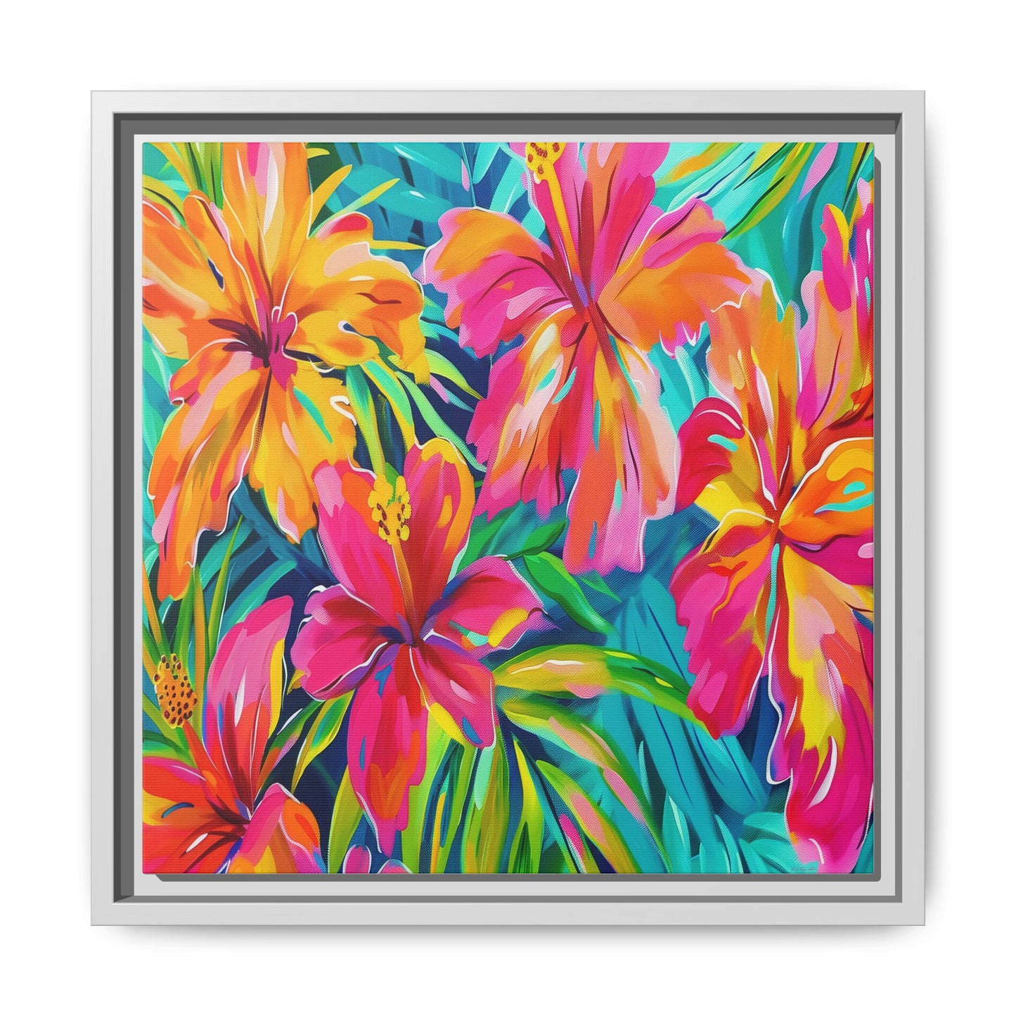 Vibrant Floral Canvas Art Print, Tropical Wall Decor, Colorful Framed Artwork, Gift for Nature Lovers, Home Decoration - LOLA VEGAS ART