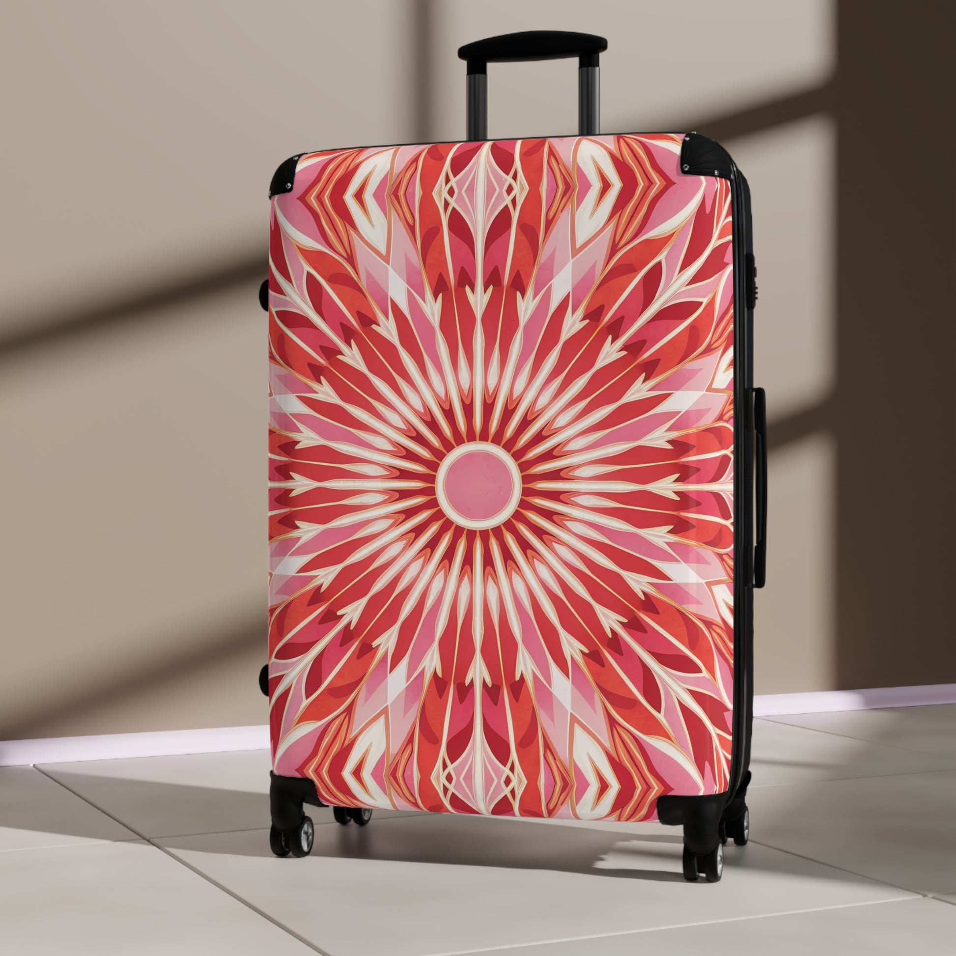 Suitcase, BOHO Flower Design Luggage, Unique Travel Bag for Bohemian Gift, Eclectic Suitcase, Orange Pink White, Floral Travel Bag, Gift for - LOLA VEGAS ART