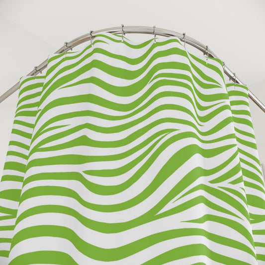 Green Wavy Stripes Shower Curtain | Abstract Wave Pattern, Tropical, Beachy Bathroom Decor