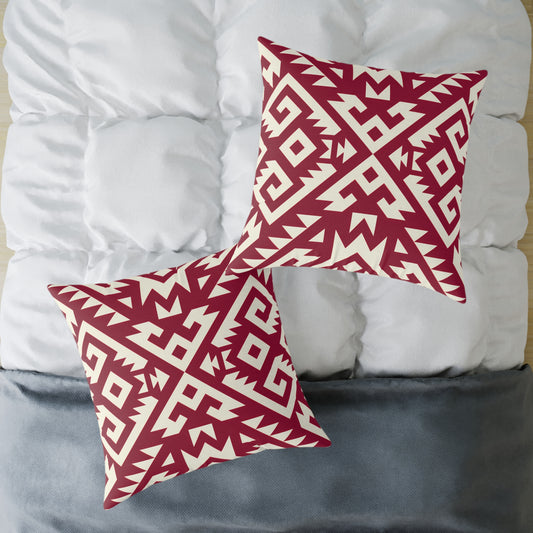 Burgundy Aztec Boho Geometric Pillow | Square Throw Pillow