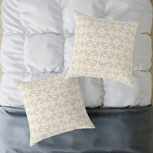 Neutral Floral Medallion Square Poly Canvas Pillow | Beige Boho Pattern