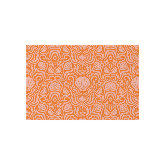 Orange-Light Orange Seashell Pattern Outdoor/Indoor Rug | Coastal Patio Mat
