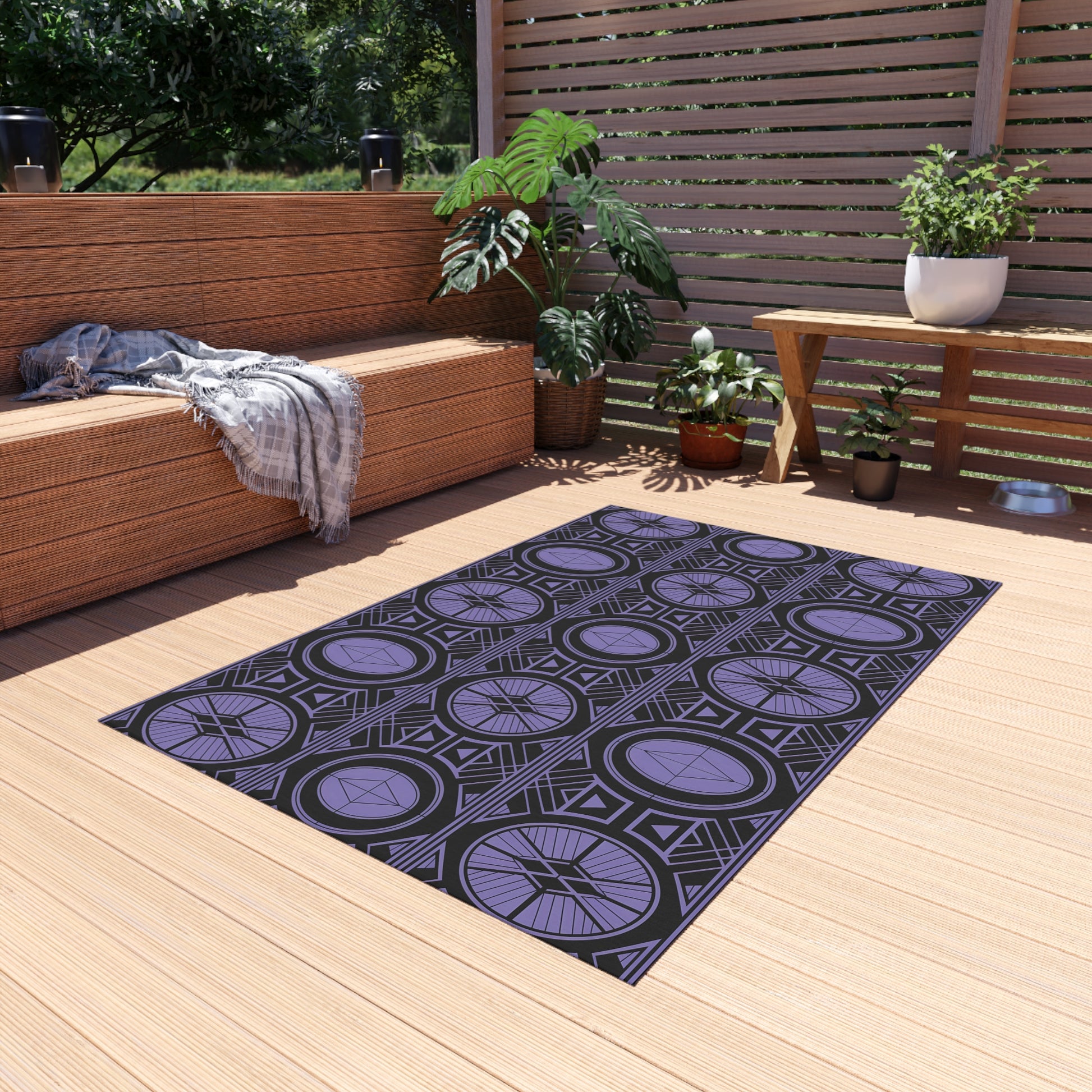 Chic Outdoor/Indoor Rug for Stylish Patios, Geometric Design, Weather-Resistant Floor Mat, Garden Rug, Boho Decor, Outdoor Living - LOLA VEGAS ART