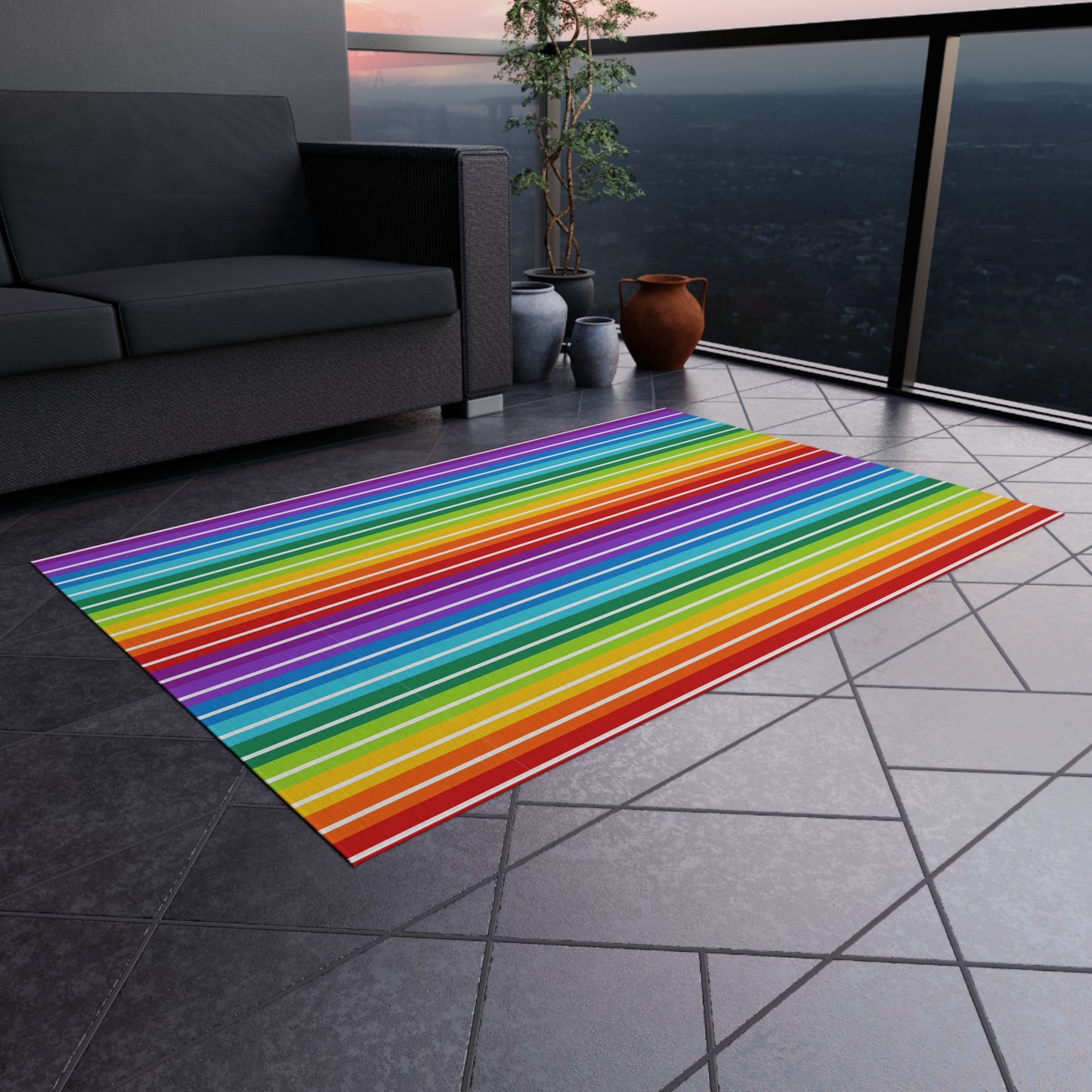 Rainbow Gay Pride Stripes Outdoor/Indoor Rug | Colorful Patio Mat