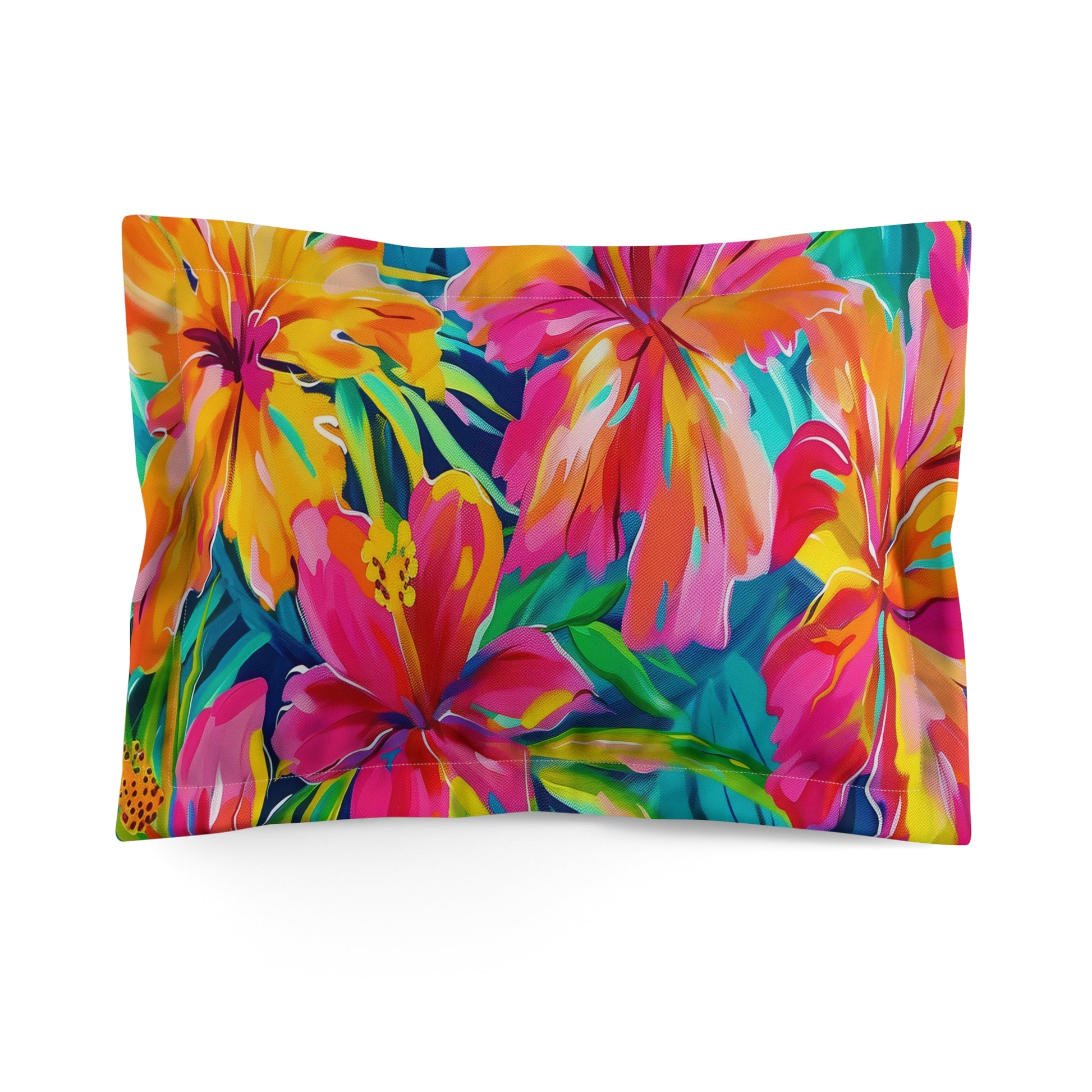 Tropical Floral Microfiber Pillow Sham, Vibrant Pillow Cover for Bedroom, Gift for Her, Summery Home Decor, Tropical Bedding - LOLA VEGAS ART