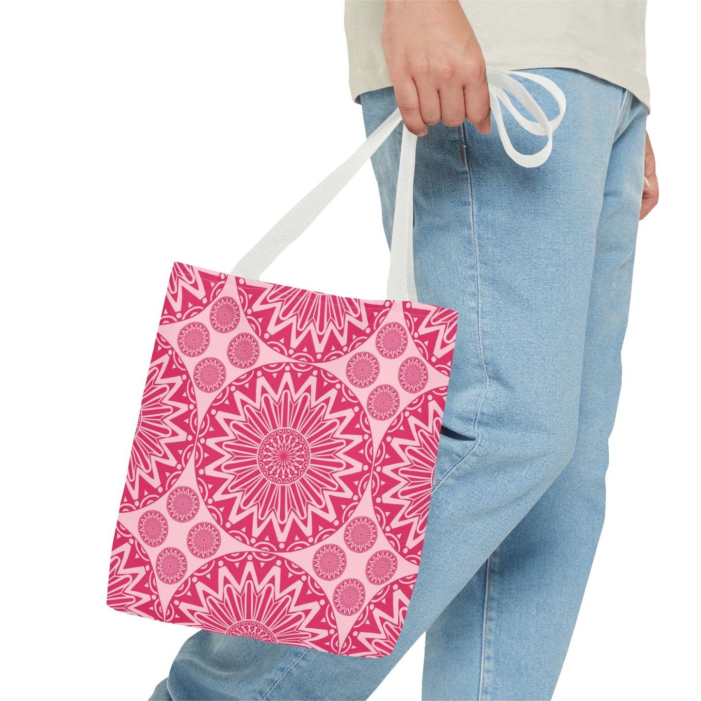 Bohemian Floral Tote Bag, Pink Mandala Shopper, Ec -Friendly Beach Tote, Gift for Her, Travel and Grocery Bag, Hippie Bag - LOLA VEGAS ART